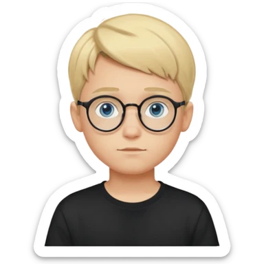 Blonde teen boy with medium short middle parted hair,blue eyes, round Glasses looking judging to the Side sticker