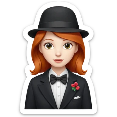 Bow Ties, Coats, and hat, lady, modern, red head sticker