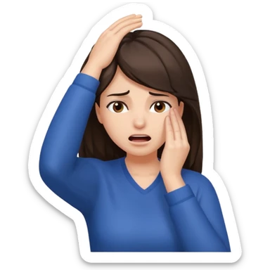 female pulling her hair with stressed face, face palm, brunette sticker