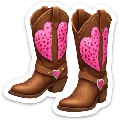 Realistic pair of isolated leather cowgirl boots with pink leopard print hearts on them. sticker