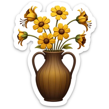 completely wilted flowers all drooping over the edges of a vase, every flower sticker