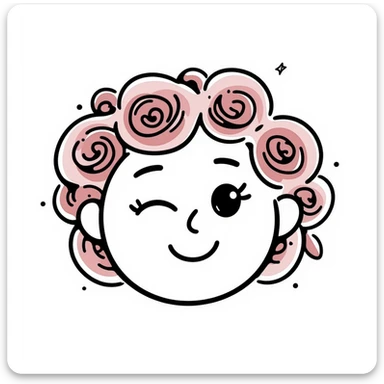 Wink face with rose petals as hair sticker