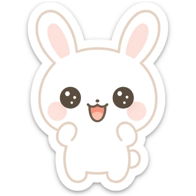 Enhance the bunny by making its fur a pure, bright white color while keeping the kawaii style, pink cheeks, and all other features the same. No background. sticker