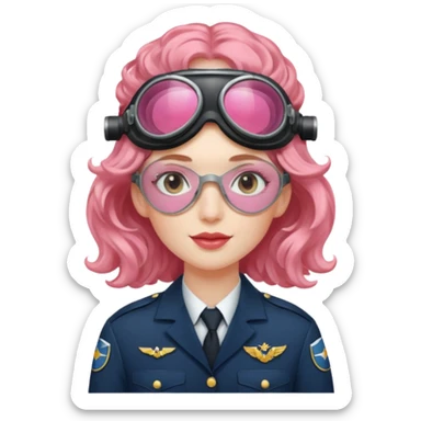Flight Officer Lila – wavy rose-hair pilot with mirrored goggles sticker