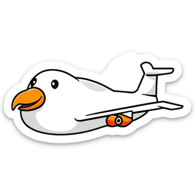 goose shaped like an airplane, airplane with goose features sticker