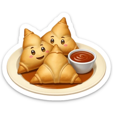 samosa with dipping sauce, crisp and golden, playful emoji style sticker