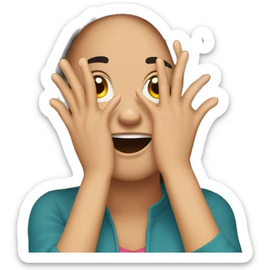 The girl covered her face with her hands because of laughter sticker