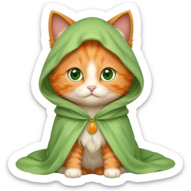 baby orange cat green eyes, in white cloak sticker
