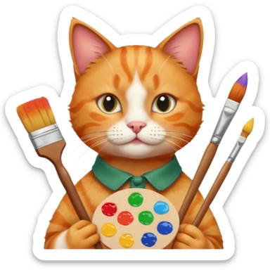 A cat holding brushes and a colour pallete because he is an artist sticker