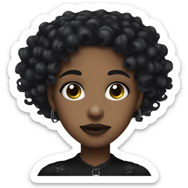 Black goth girl curly hair sticker
