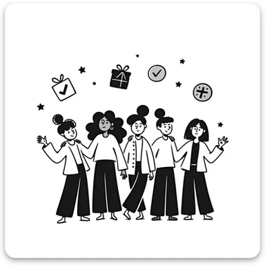 sketch of Verizon team with perk symbols, like stars and gift boxes sticker