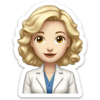 pale skin woman interior designer with blonde middle length hair, blue eyes, White classical jacket, blouse, Gray skirt holding a color palette in the hands sticker