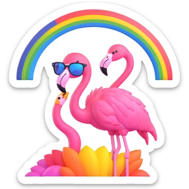 flamingo with sunglasses under a rainbow sticker