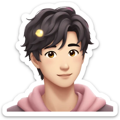 Gorgeous bright sparkly romantic Asian anime gentle man with blushing face aesthetic trending style outside sticker