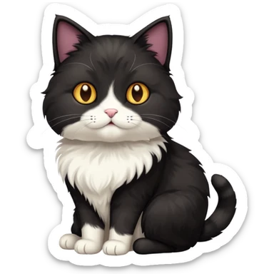 black fluffy cat with white paws and a white stomach  sticker