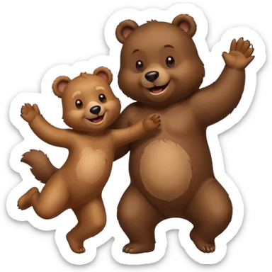 un ours très joyeux qui danse avec un chien sticker