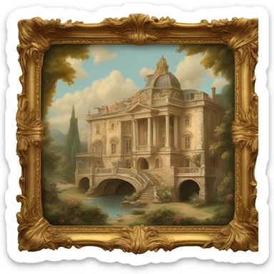 highly detailed vintage rococo scenic painting sticker