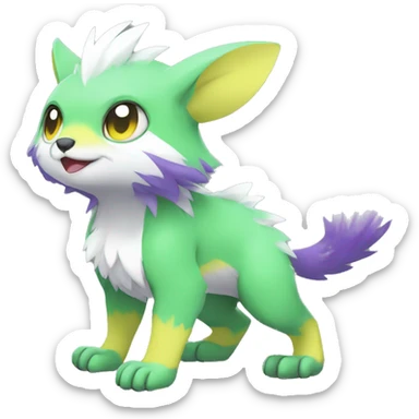 Cute cool green white yellow purple animal hybrid Fakemon full body sticker