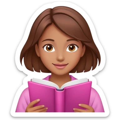  happy beautiful girl brown hair that is more valuable then corals studying with a cute pink aura behind here  sticker