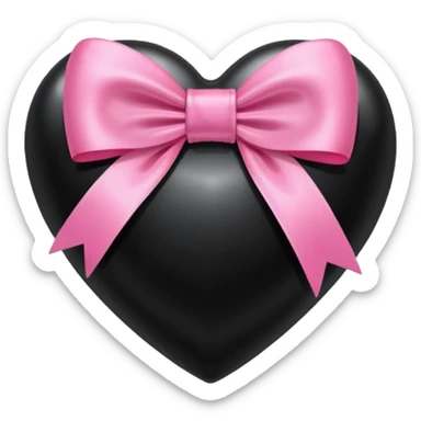 crystal black heart with a pink bow and heart pattern on the bow sticker