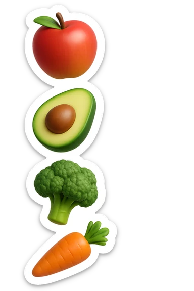 emoji stile iphone in 3d di cibo sano che fluttua in aria vericalmente, iperrealistico 4k sticker