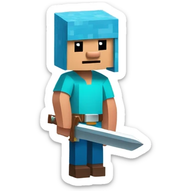 Create an Emote of a family guy minecraft steve with a diamond sword in his hands in Disney Pixar Style looking to the side. Add a plain background. Only show his head. sticker