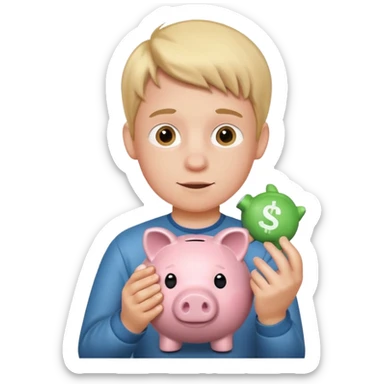 boy  with piggy bank sticker