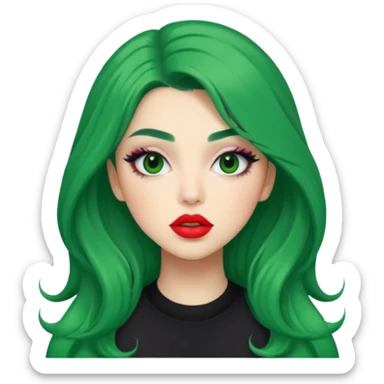 Charly xcx with long hair and full glam makeup, green hair sticker