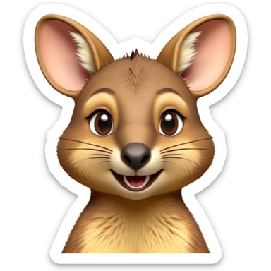 Cinematic Comical Wallaby Portrait Emoji, Head tilted dramatically with an exaggeratedly amused expression, featuring a striking tan and brown fur with wide, expressive eyes filled with playful disbelief, Simplified yet hilariously expressive features, highly detailed, glowing with a slightly sassy glow, high shine, dramatic yet playful, stylized with an air of cheeky outback mischief, bright and endearing, soft glowing outline, capturing the essence of a spirited and over‐the‐top wallaby, so meme‐worthy it feels like it could bounce its way into internet fame instantly! sticker