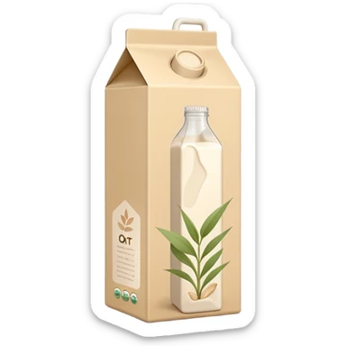 plant milk carton, beige, minimalist, upright with fold-top or screw cap, subtle oat graphic, modern eco-friendly style, no branding, soft lighting, emoji scale sticker