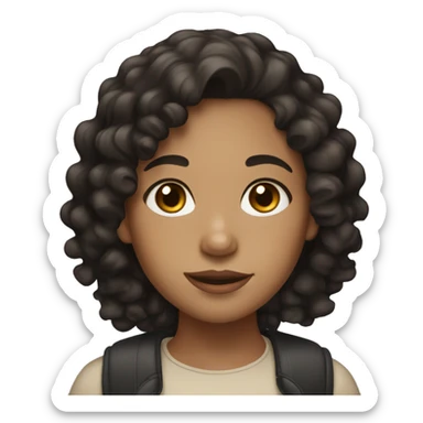 Girl with Curly black hair light tan skin and brown eyes sticker
