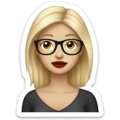 White girl, blonde hair, eyes closed, red lipstick wearing glasses hugs Yorkshire terrier  sticker