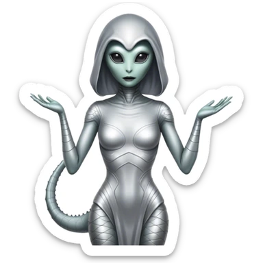 alien reptilian woman in silver dress sticker