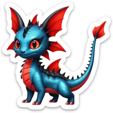 Shiny Red And Black Colorful Litten-Salandit-Vaporeon-Toothless-Fakémon-hybrid-creature (full body)  sticker
