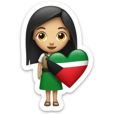 A girl with Palestinian flag and red heart sticker