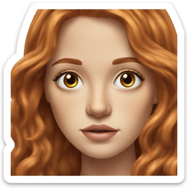 white youfg woman central heterochromia eyes small noe redhead long hair layers freckles brown lipstikck realistick sticker