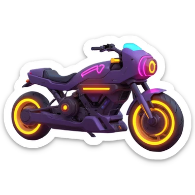 cyberpunk 2077 motorcycle with glowing wheels and neon accents, 3D emoji style sticker