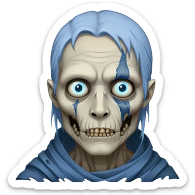 Cinematic Realistic WoW undead civilian Portrait, depicted with decayed yet noble features, his weathered, pallid skin etched with ghostly blue veins and ancient scars. Clad in modest, tattered attire in muted browns and greys that remain consistently rugged, his hollow eyes burn with determined defiance. Rendered with lifelike texture and dramatic natural lighting, high shine, noble and resilient, capturing the stoic spirit of an undead veteran of Azeroth. sticker