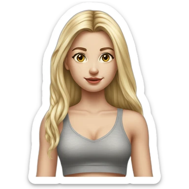 hyperrealist caucasian girl, long straight blonde hair, v-neck laced crop tanktop, grey tight mini skirt sticker