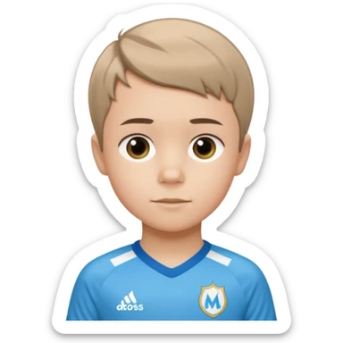 Un enfant qui a le coupe sur le coter et qui porte un maillot de marseille sticker