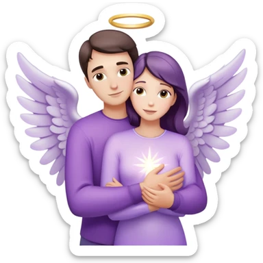 White brunette man human ray of light hugging a pastel purple woman angel sticker