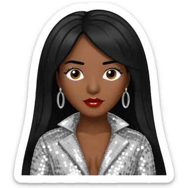 Chilli from TLC with dark skin, long black hair, silver outfit sticker