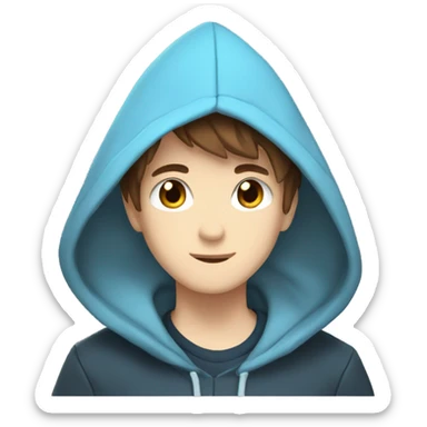A anime boy with a shark hoodie and brown hair with blue eyes sticker