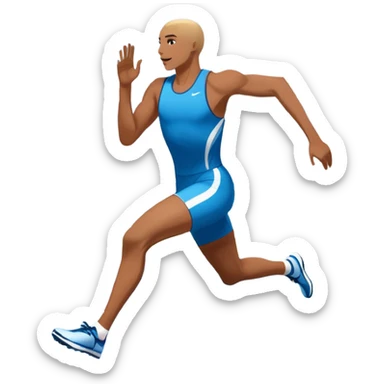 An icon symbolizing professional running: a dynamic sprinting athlete in motion on a track, leaving motion lines behind. The background features a large stadium with cheering crowds, a digital timer, and a clear blue sky. Transparent background emphasizes speed, endurance, and competition. sticker