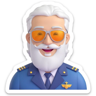 smiling middle-aged man, pilot, silver hair, beard, fair skin, sunglasses sticker