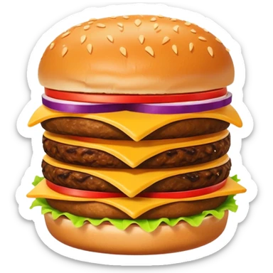 A clean and simple icon of fast food in emoji-style illustration. A burger with fries, nuggets and shawarma, bright and bold colors, simple shapes, flat design, high contrast, inviting and appetizing. sticker