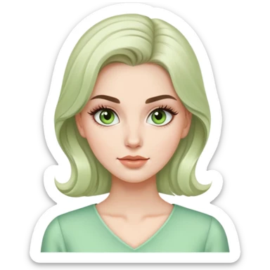 elegant white model girl with light green blouse and voluminous eyelashes sticker