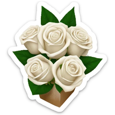 white roses bouquet in brown paper sticker