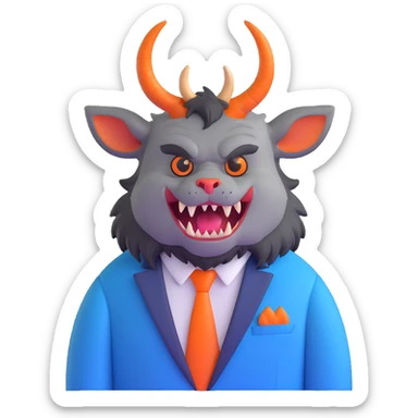 Beast from Beauty and the Beast, furry creature with horns and fangs wearing a blue formal jacket sticker