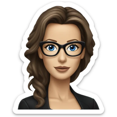 Hyper Realistic photo Kate Beckinsale blue eyes wearing glasses in a business meeting black dress sticker